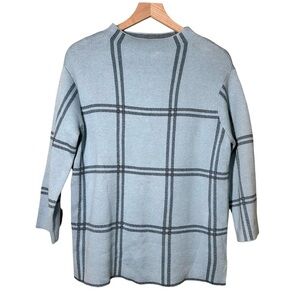 J. Jill Windowpane Plaid Mock Neck Blue Sweater, Size S